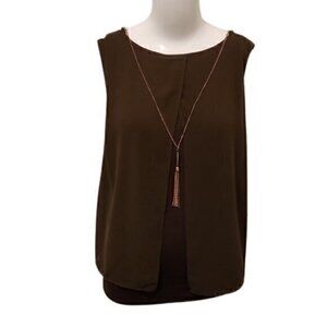 [Lily White] Brown Flowy Tank w/ Necklace - Sz L